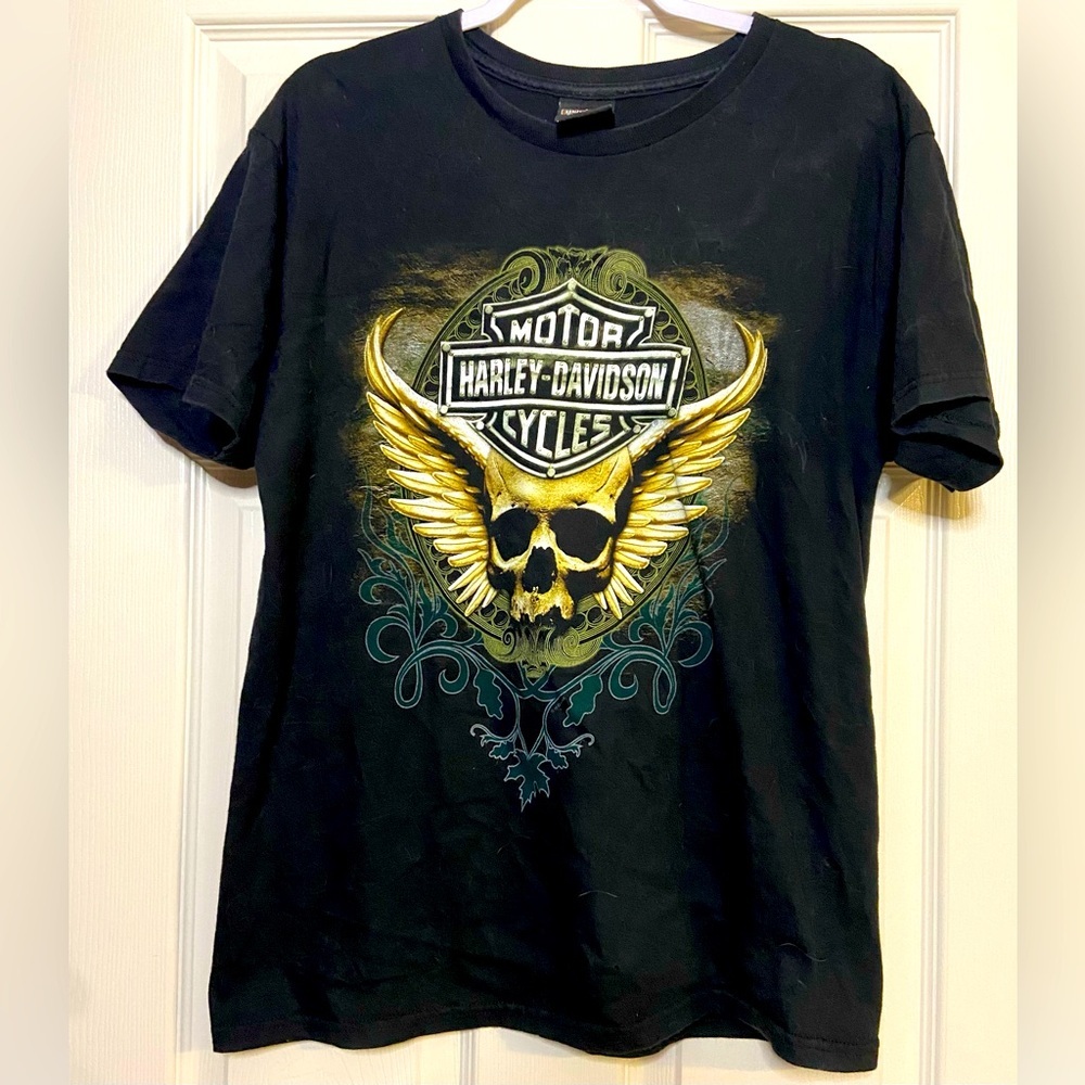 Harley Davidson Men’s Shirt Sz M Black Wild West Texas Skull Vintage Distressed